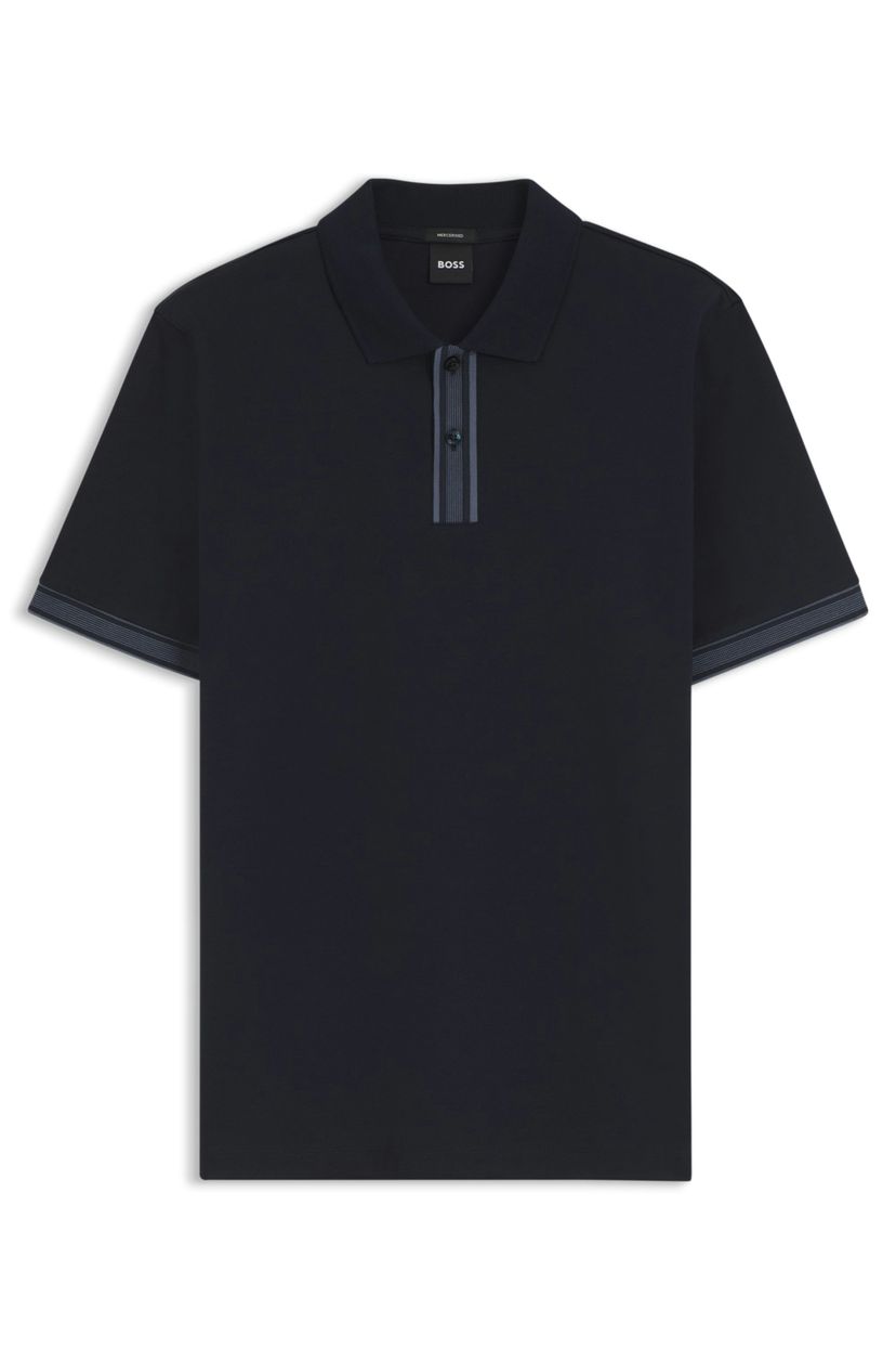 Polotričko z mercerizované bavlny s pruhovanými lemováním - Dark Blue