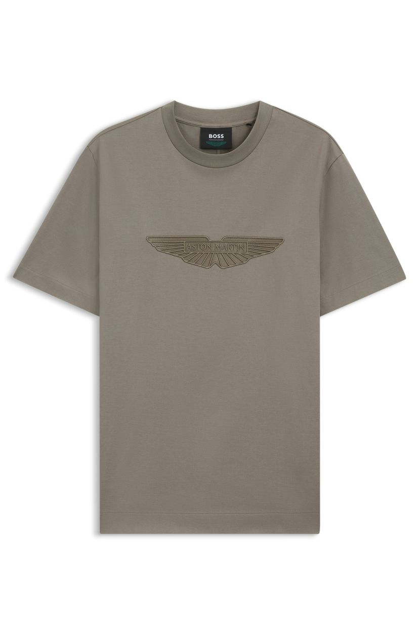 Tričko BOSS x ASTON MARTIN z mercerizované bavlny s vyšívanými křídly - Open Grey
