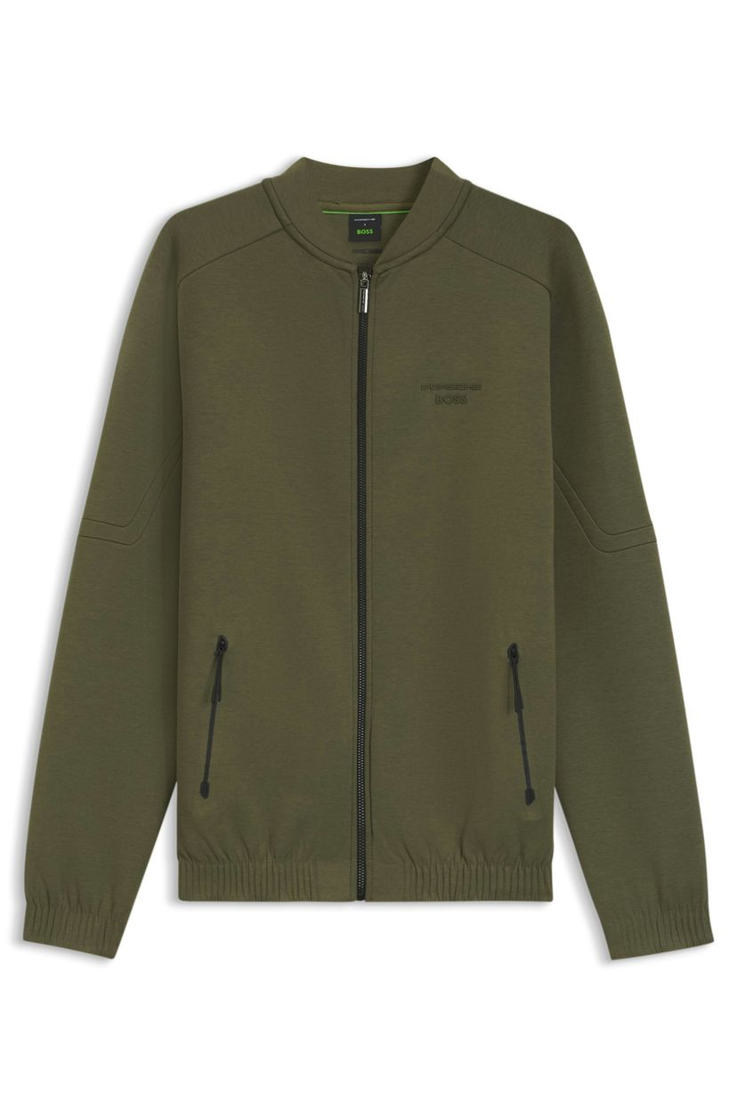 Mikina na zip Porsche x BOSS s reliéfním potiskem - Open Green