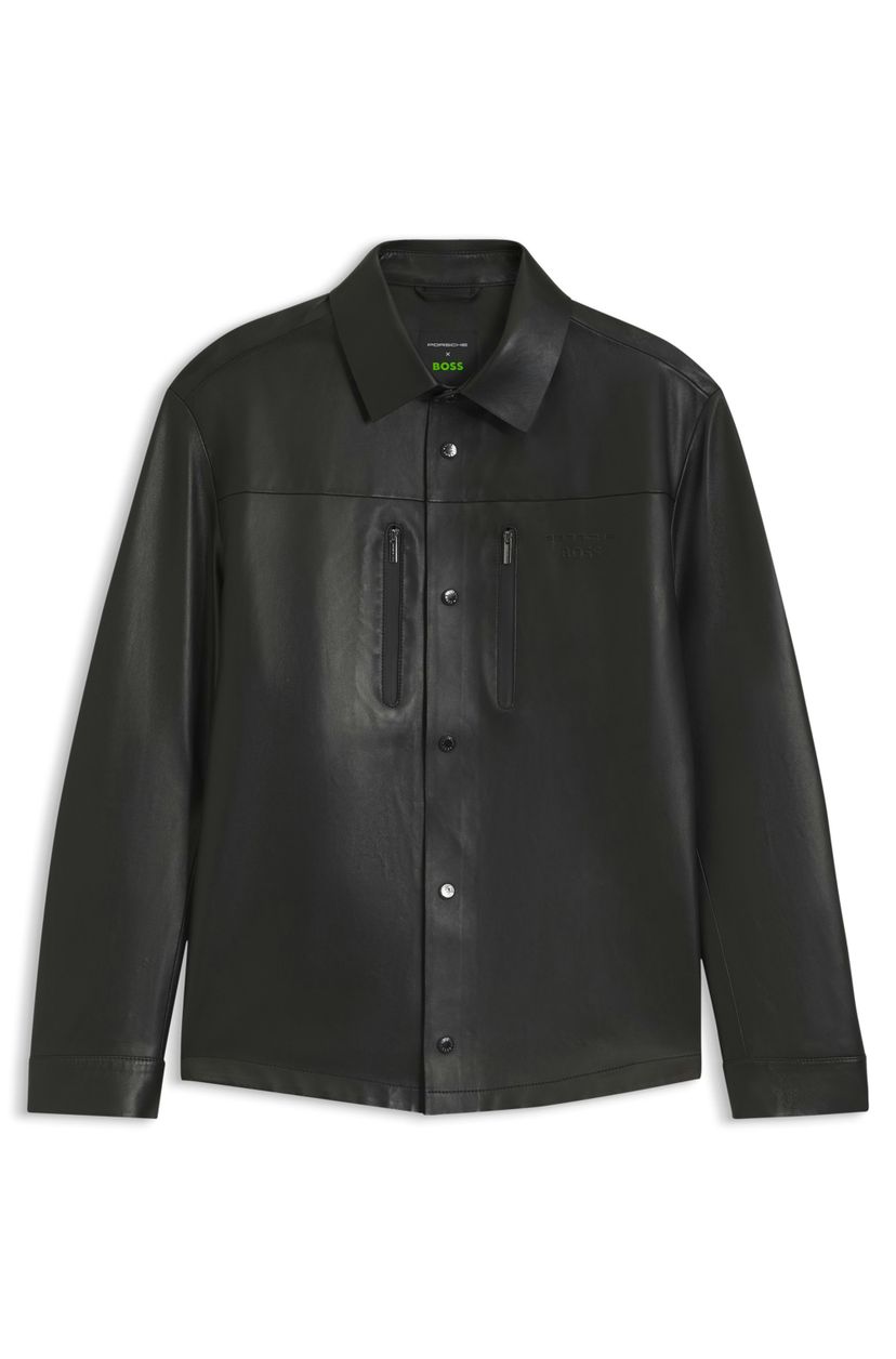 Košile Porsche x BOSS regular fit z kůže nappa - Black