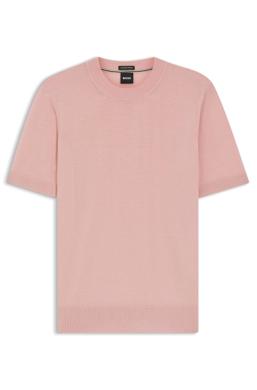 Svetr s krátkým rukávem z merino vlny - Light/Pastel Pink