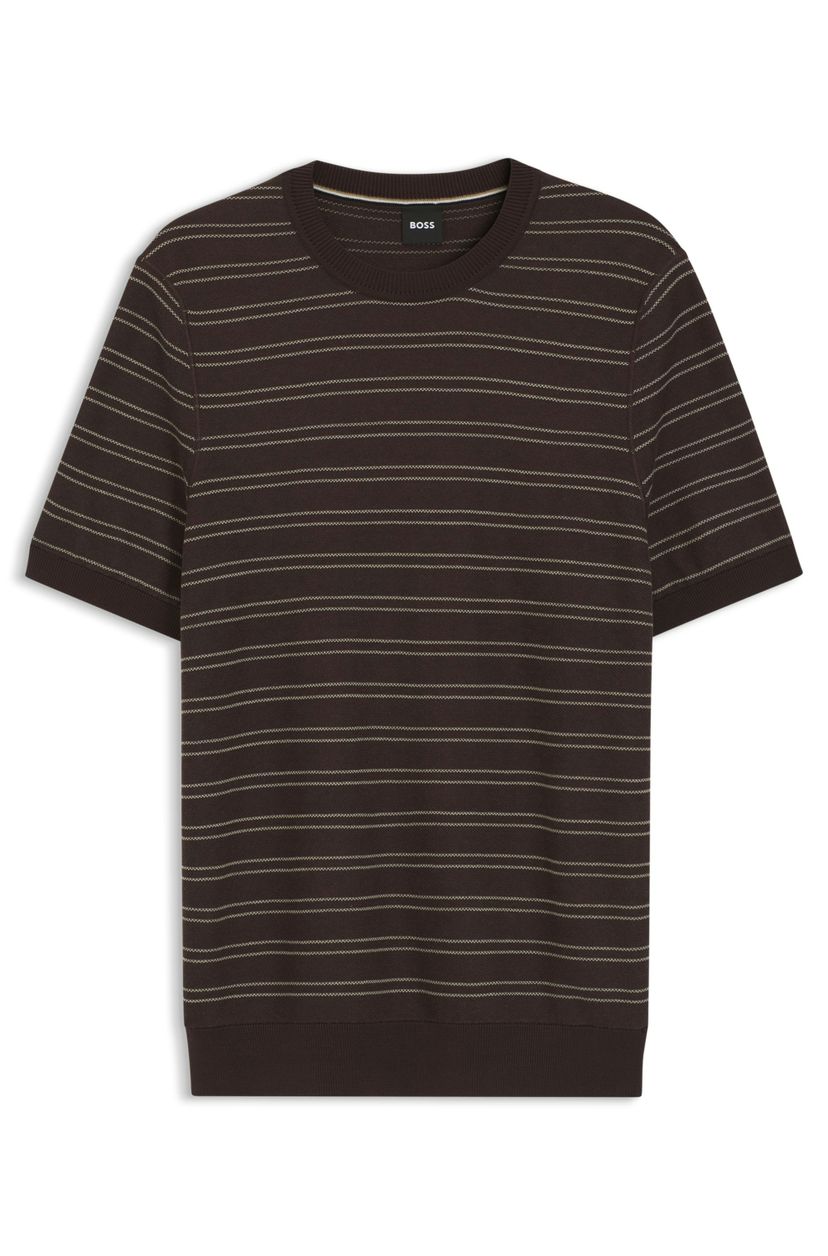 Svetr z bavlněné směsi s vodorovným pruhem - Dark Brown