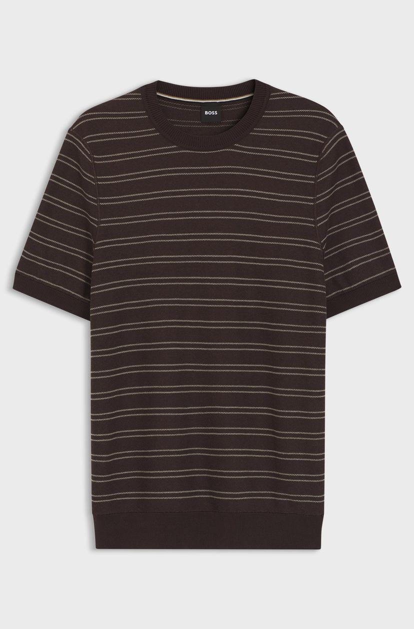 Tričko z bavlněné směsi s vodorovným pruhem - Dark Brown