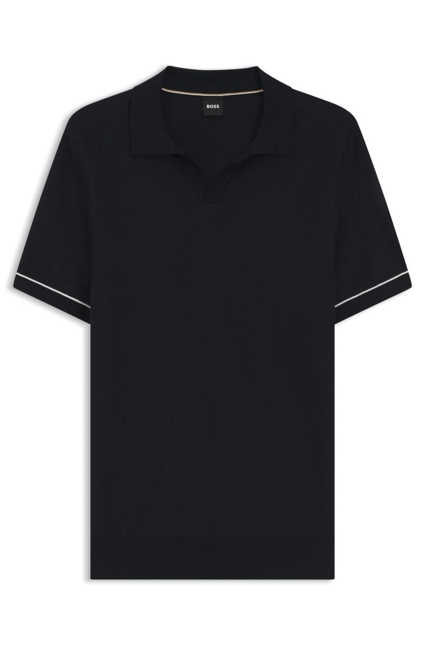 Polo tričko s vodorovným pruhem a pleteným vzorem ze směsi bavlny - Dark Blue