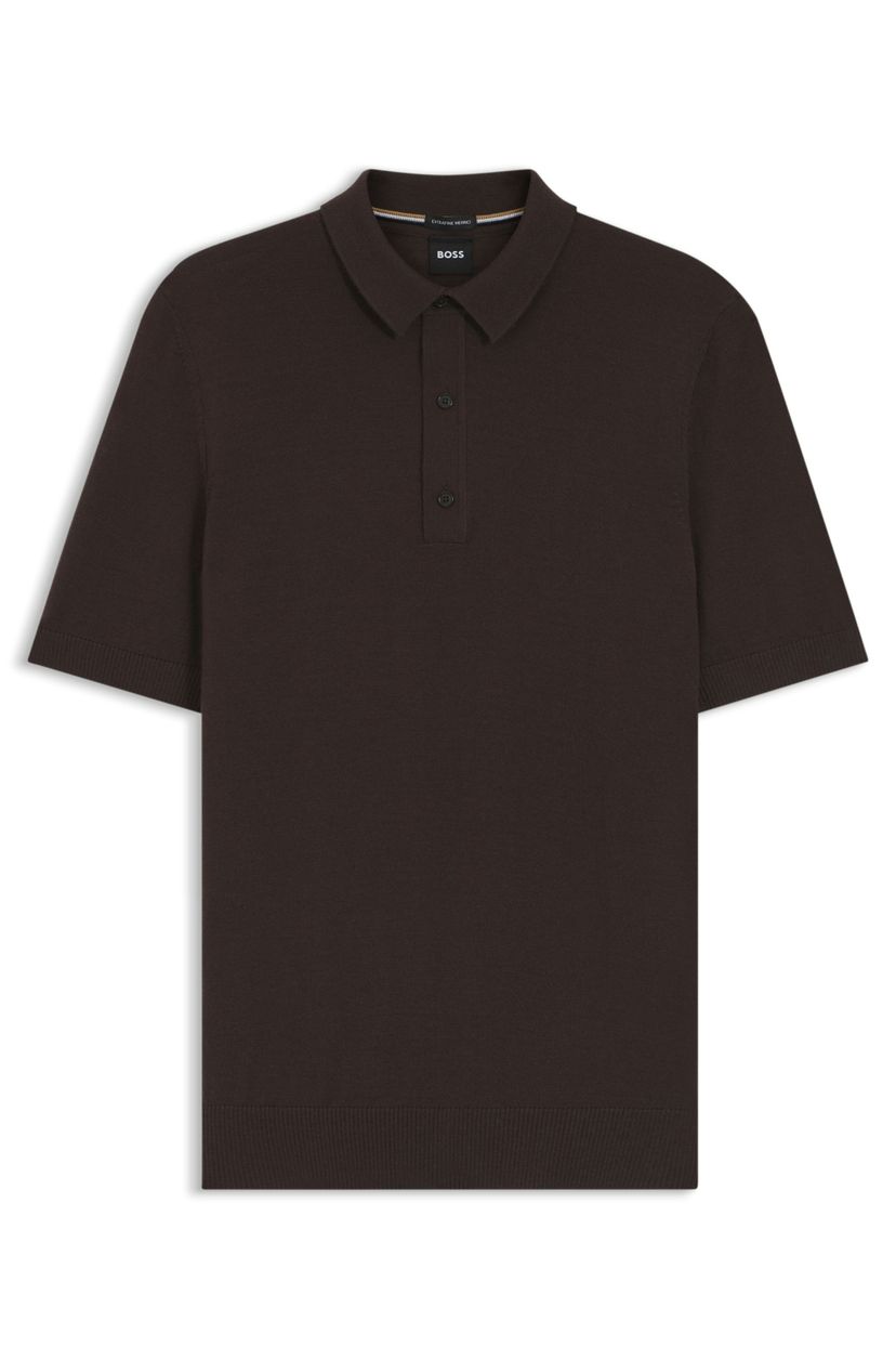 Pletené polo tričko z panenské vlny - Dark Brown