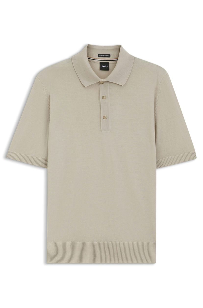 Pletené polo tričko z panenské vlny - Open Beige