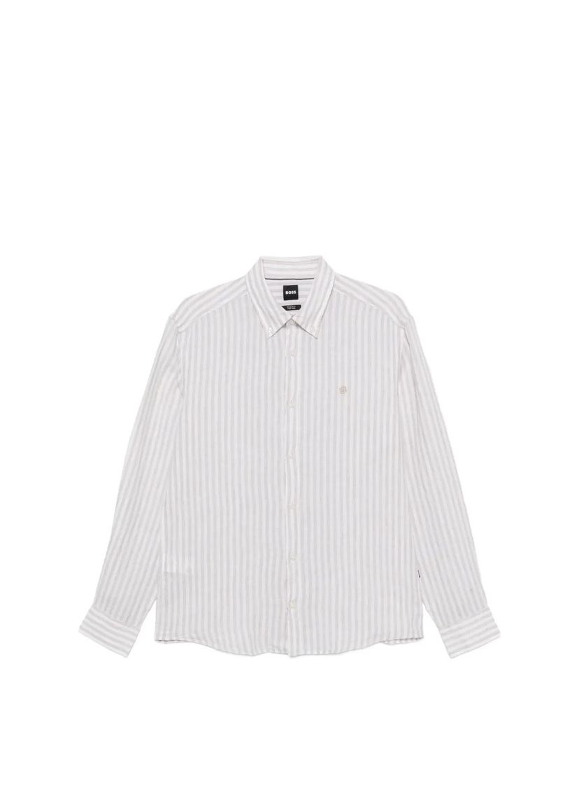 Košile regular střihu z pruhovaného lnu - Open Beige