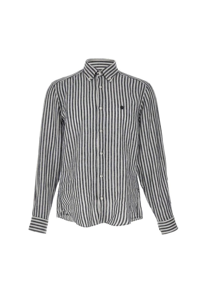 Košile regular střihu z pruhovaného lnu - Dark Blue