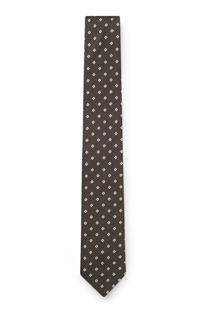 Kravata z hedvábné směsi s žakárovým vzorem - Dark Brown