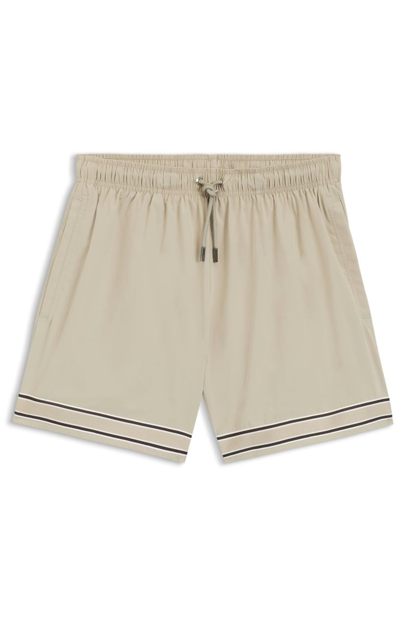Plavecké šortky se stahovací šňůrkou z strečové látky s páskovým lemem - Light Beige
