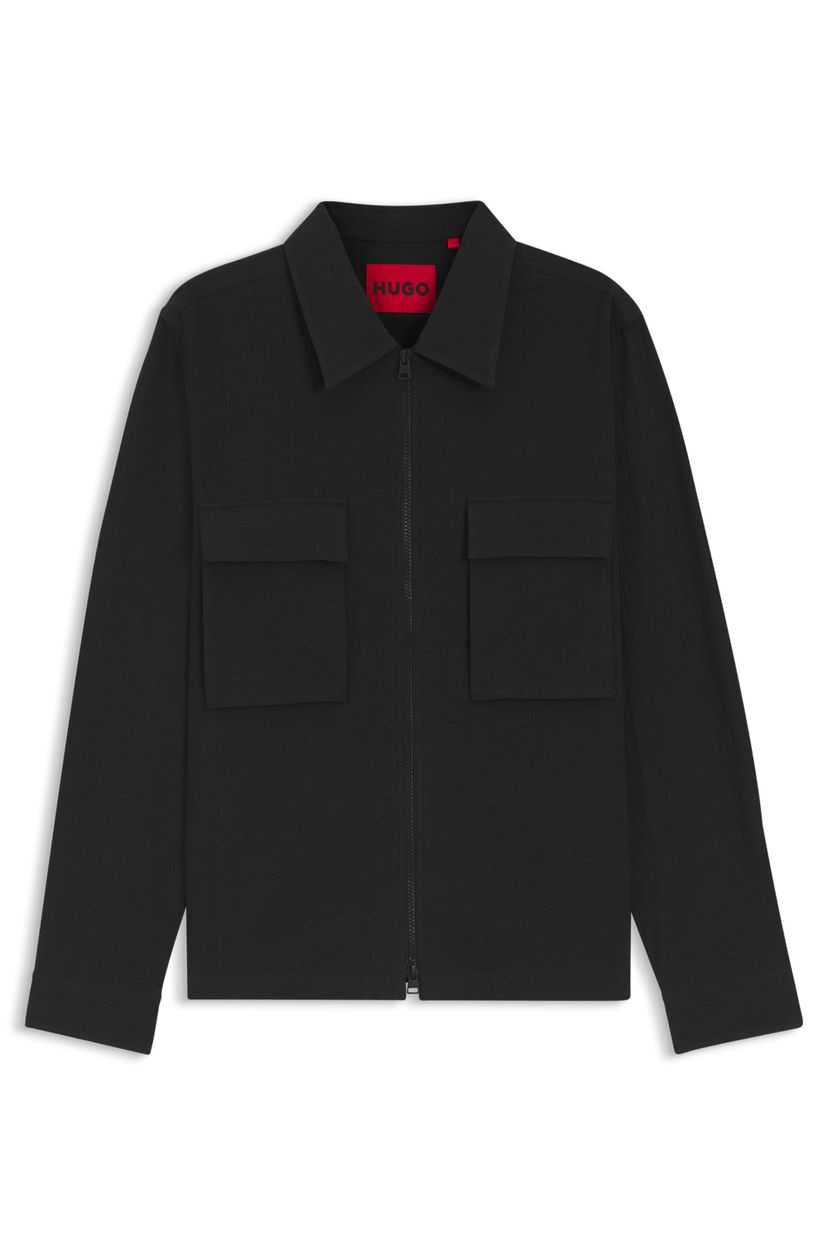 Košile oversized fit z elastické bavlny seersucker - Black