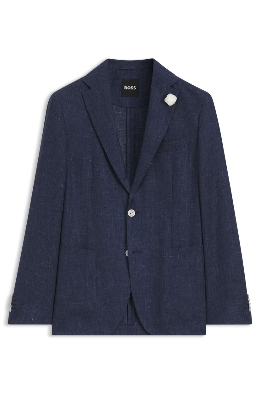 Slim fit sako z lněné směsi s mikrovzorem - Open Blue