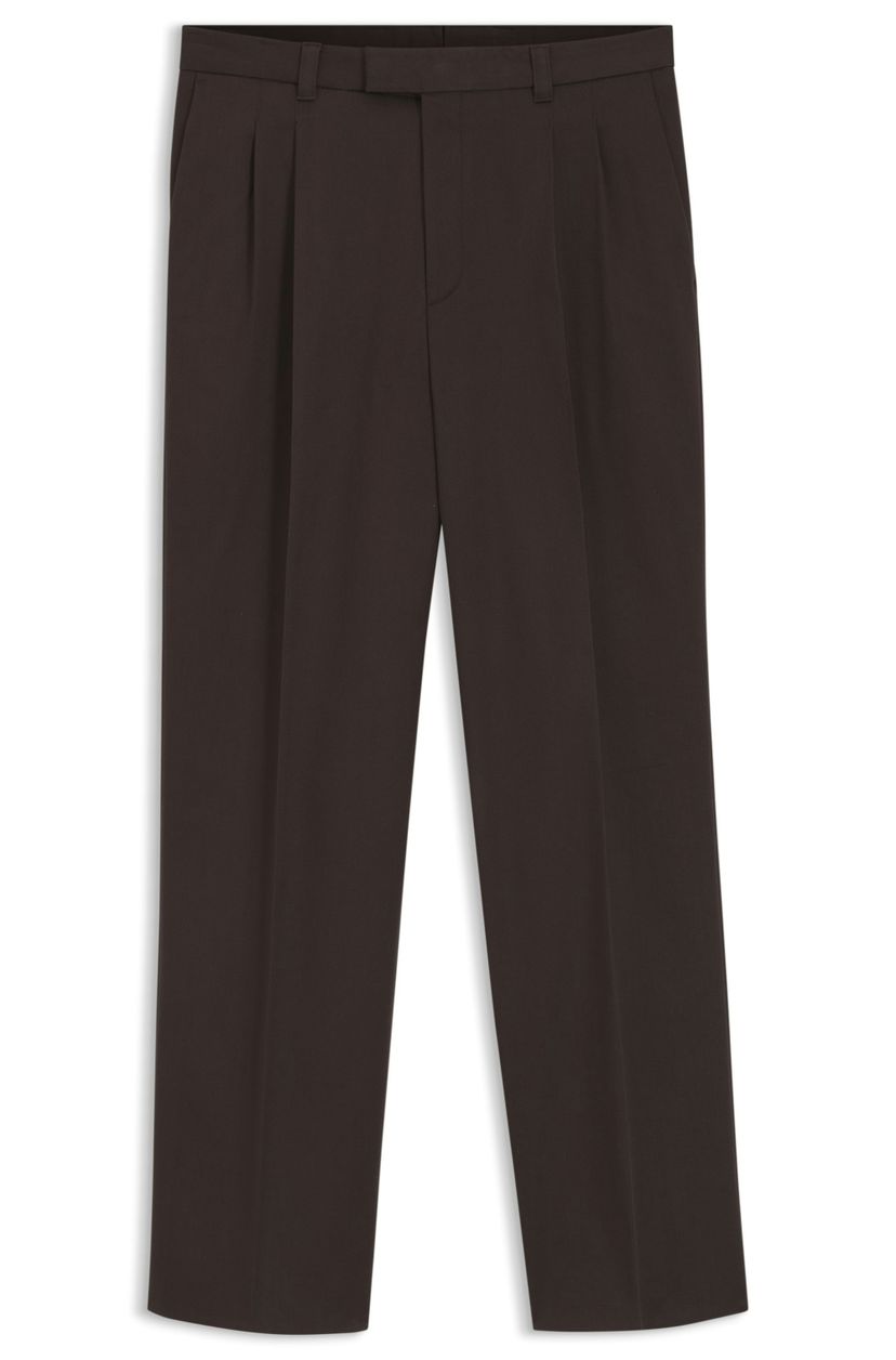 Kalhoty oversized fit z strečové bavlny s dvojitým skladem - Dark Brown