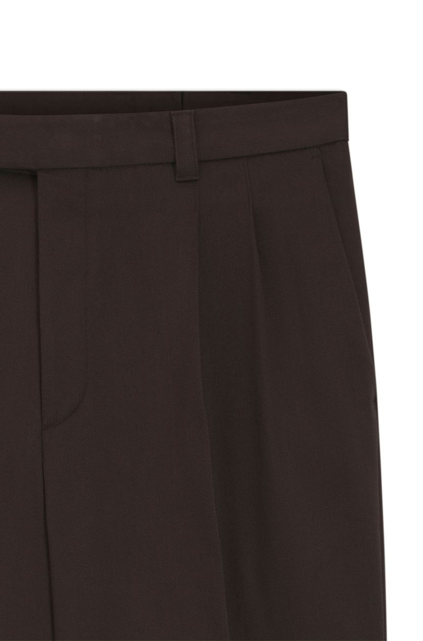 Kalhoty oversized fit z strečové bavlny s dvojitým skladem - Dark Brown - galerie #1