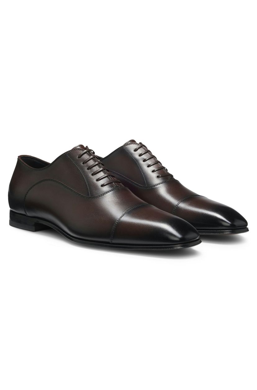 Kožené oxfordské boty BOSS BY BECKHAM s překříženou špičkou - Dark Brown