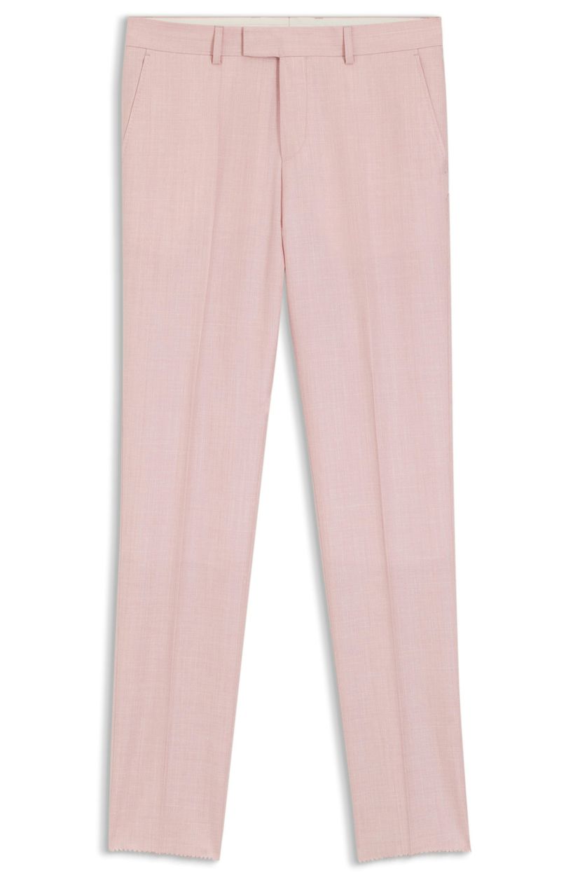 Úzké kostýmové kalhoty z vlny, hedvábí a lnu - Light/Pastel Pink