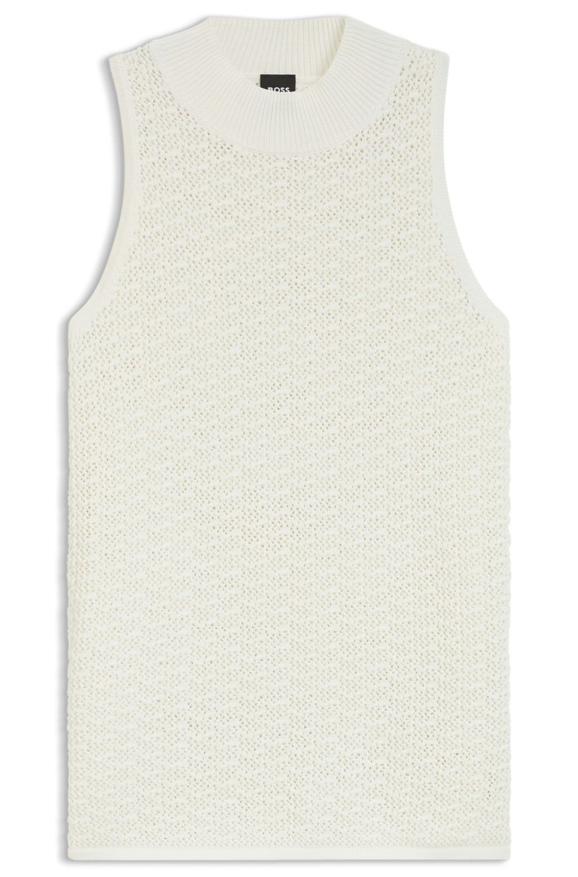 Pletený bavlněný top s mikrokrajkovou strukturou - Open White