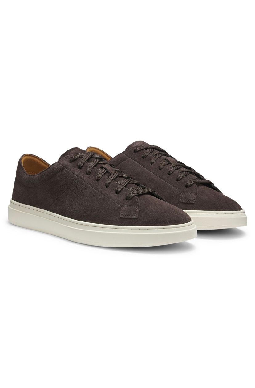 Semišové tenisky s reliéfním logem - Dark Brown