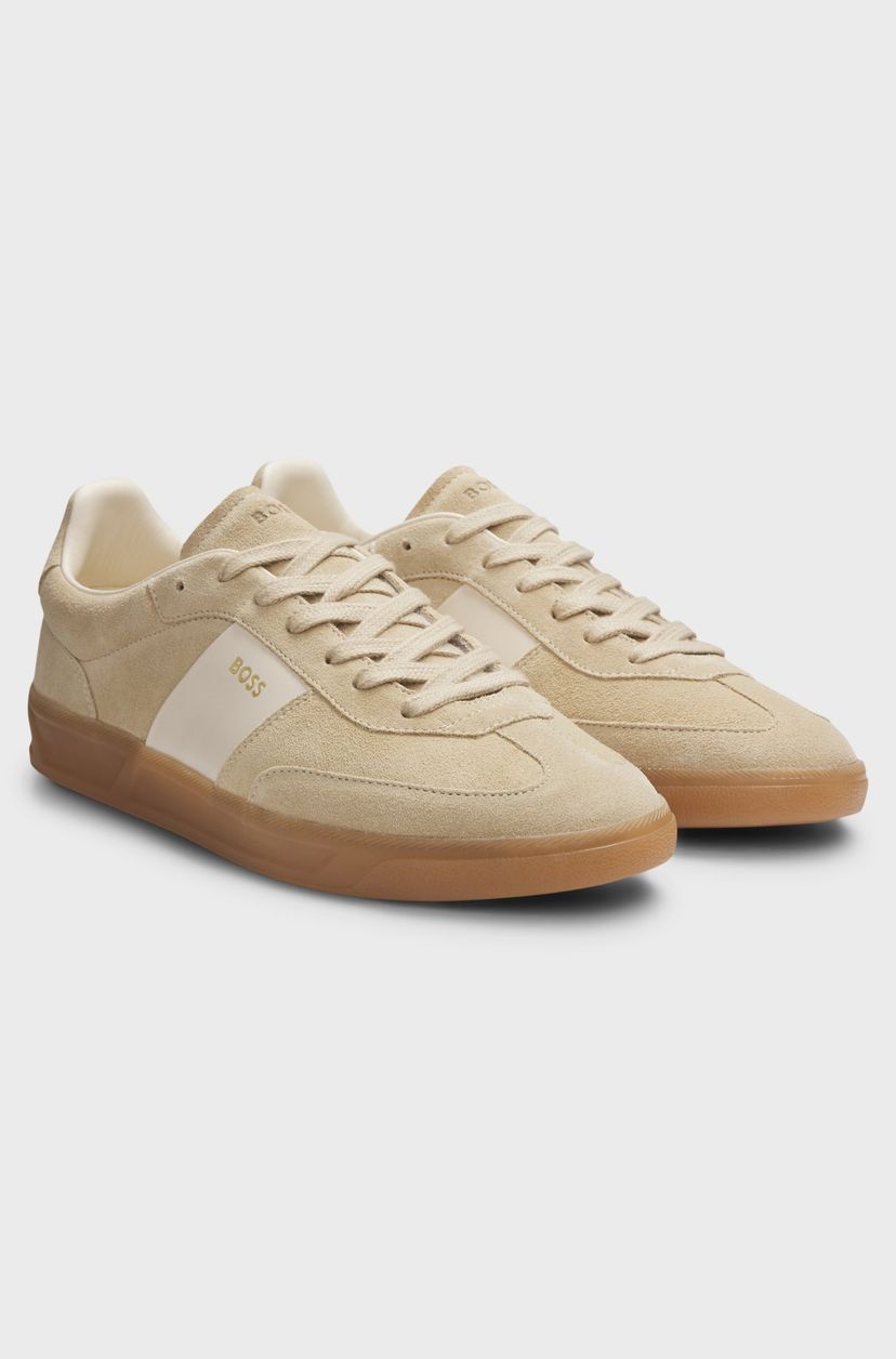 Semišové tenisky s hladkými koženými lemováním - Light Beige