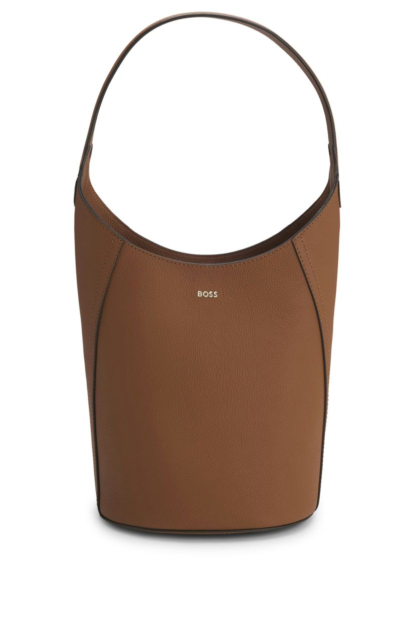 Kožená kabelka s kovovým logem - Medium Brown