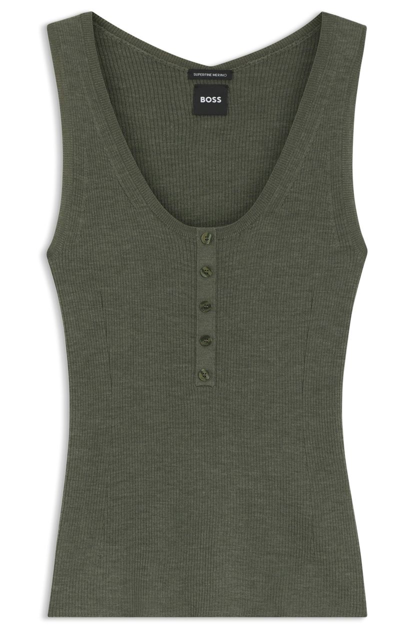 Top bez rukávů z žebrovaného úpletu merino vlny - Dark Green