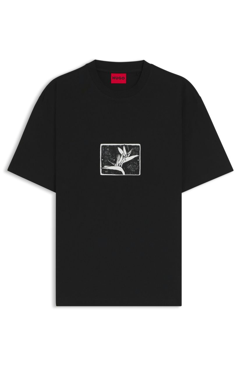 Bavlněné tričko volného střihu s grafikou a logem - Black