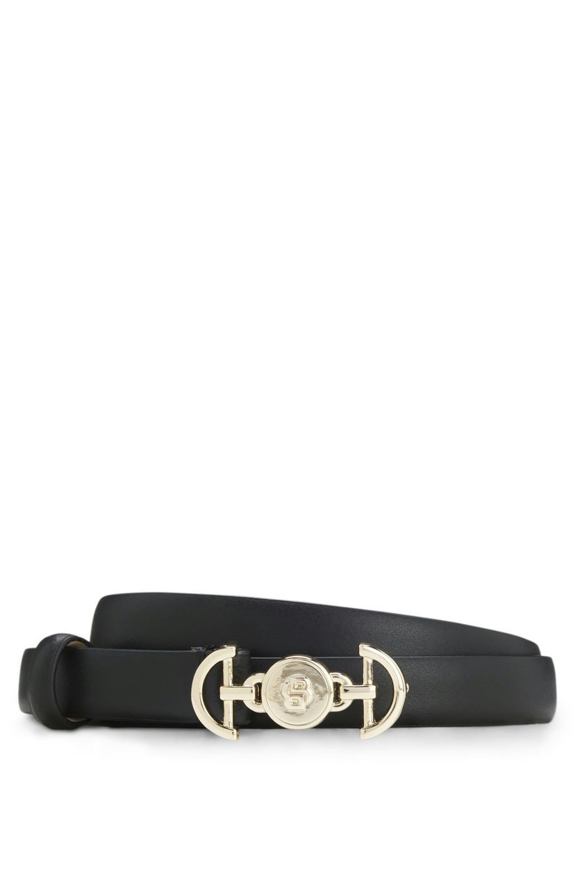 Italský kožený opasek s přezkou s dvojitým monogramem B - Black
