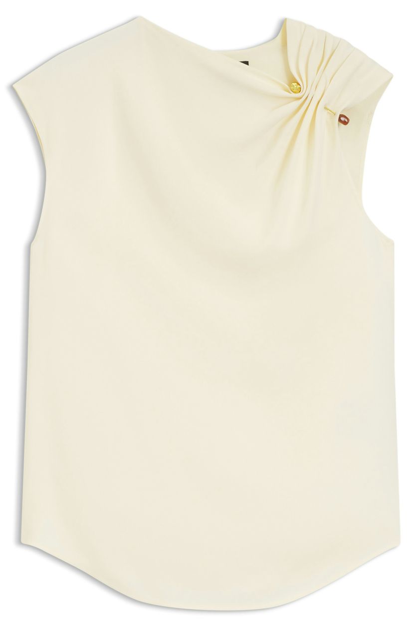 Krepová halenka regular střihu s kovovým odznakem - Open Beige