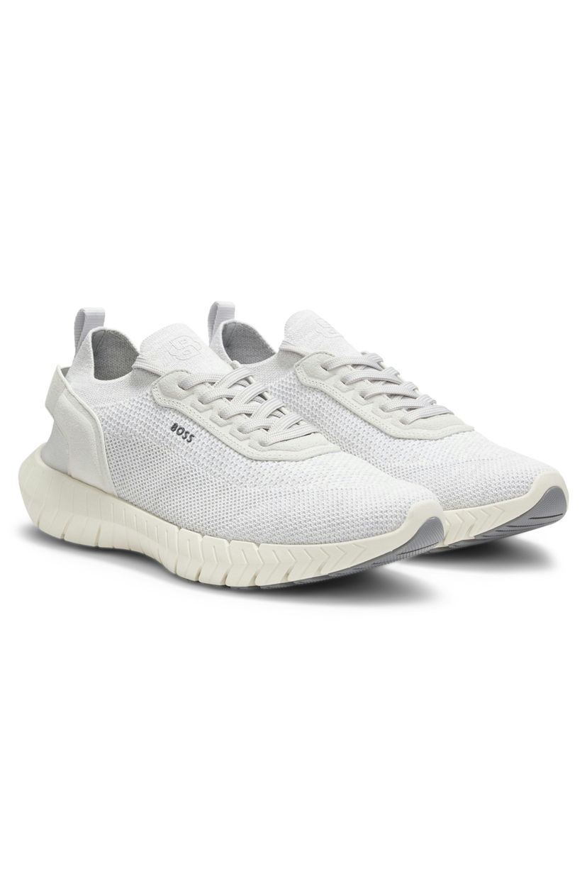Tenisky BOSS-MOTION s pleteným svrškem a koženým lemováním - Open White