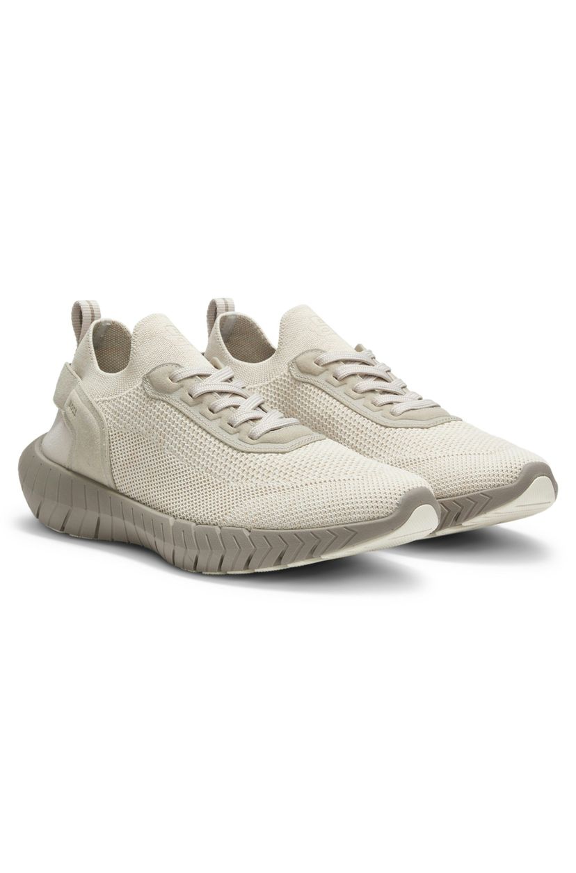 Tenisky BOSS-MOTION s pleteným svrškem a koženým lemováním - Open Beige