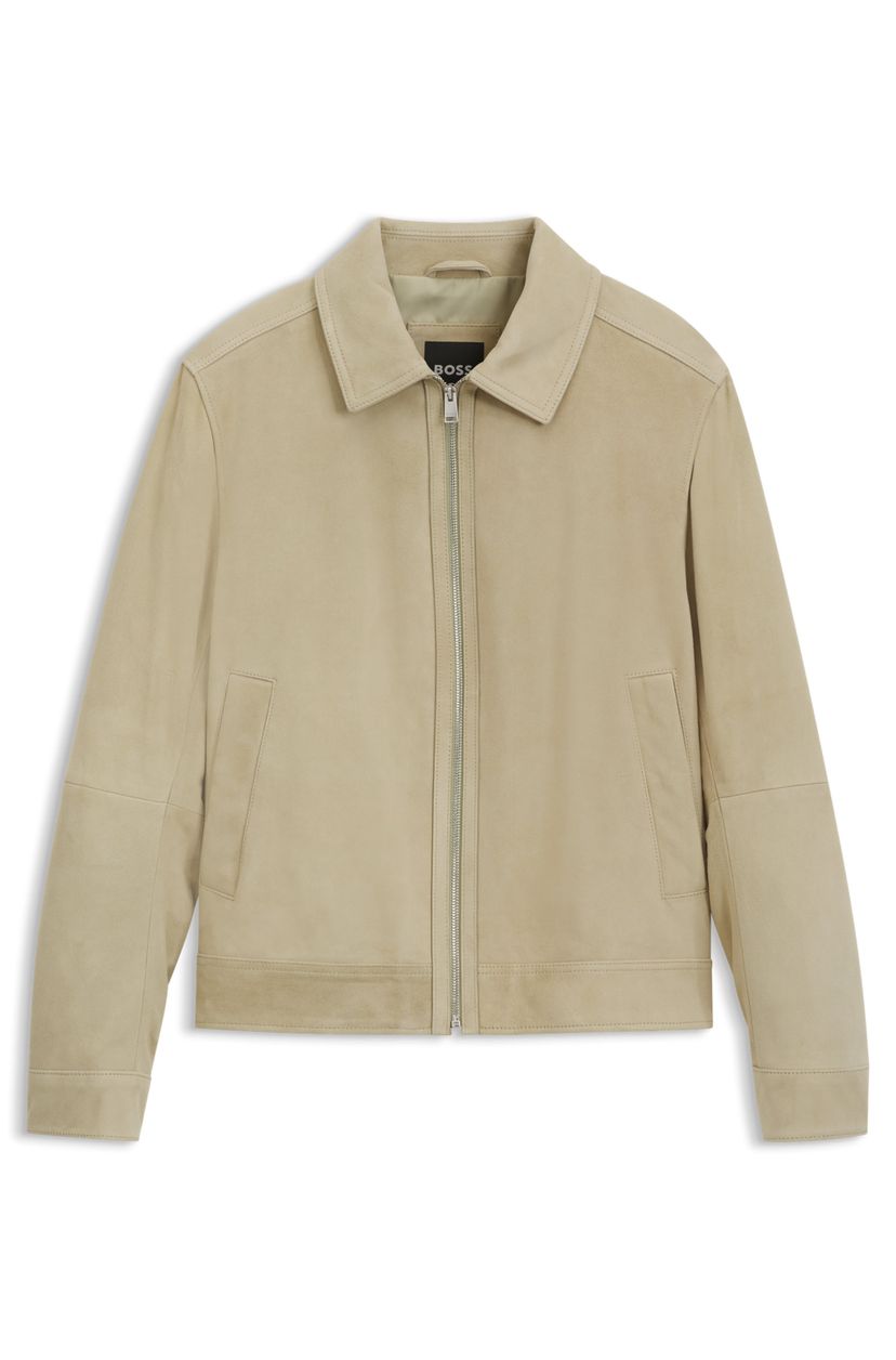 Semišová kožená bunda se zapínáním na zip - Dark Beige