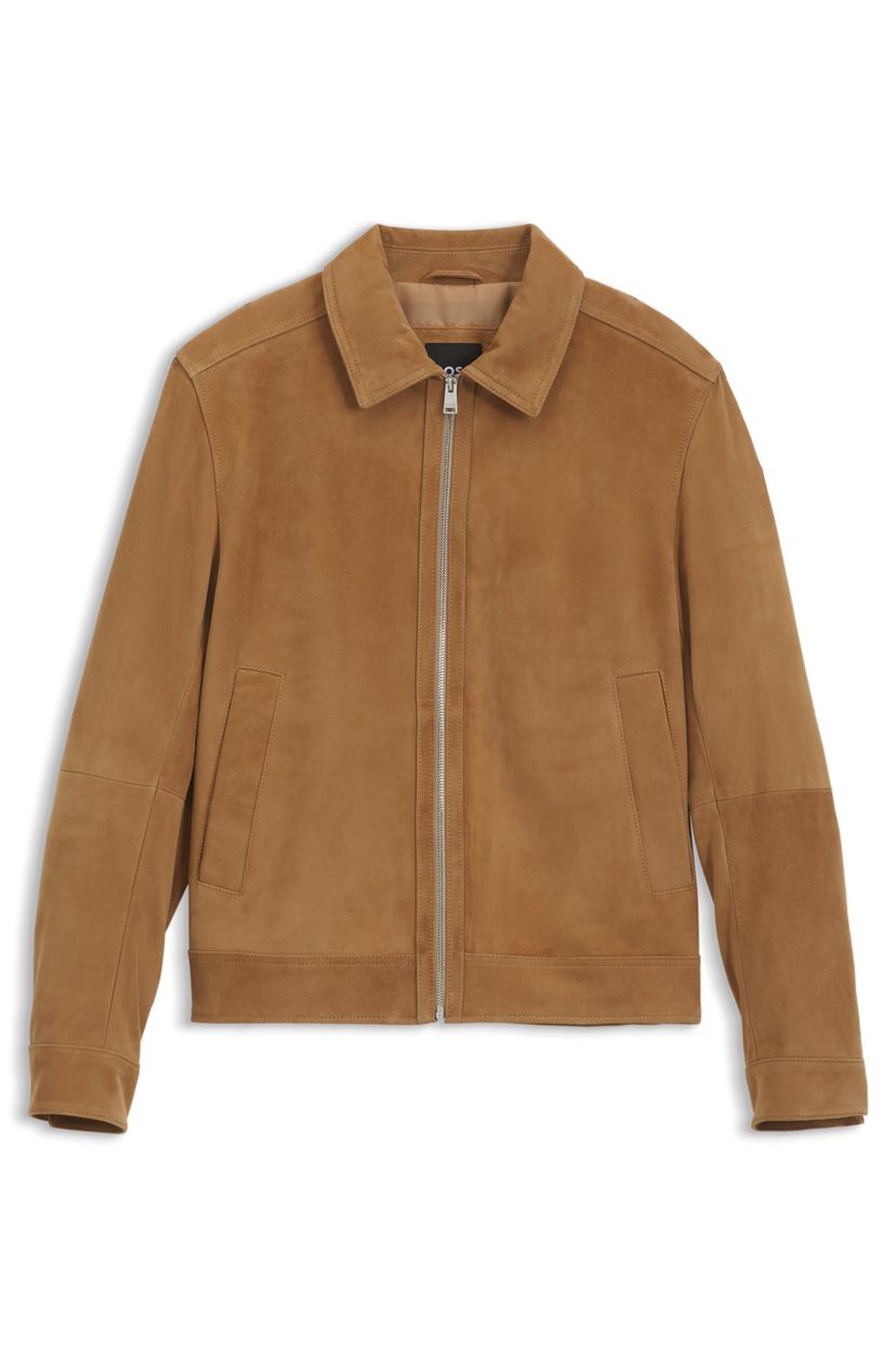 Semišová kožená bunda se zapínáním na zip - Medium Beige