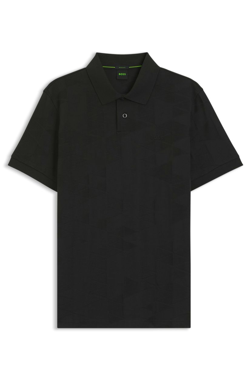 Bavlněné úpletové polotričko regular střihu s 3D žakárovým vzorem - Black