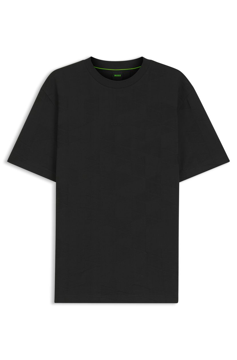 Bavlněné tričko s 3D žakárovým vzorem - Black