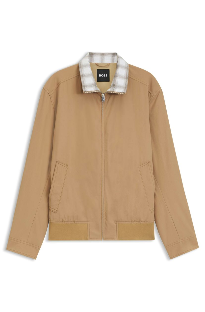 Voděodolná bunda s kostkovaným límcem - Medium Beige