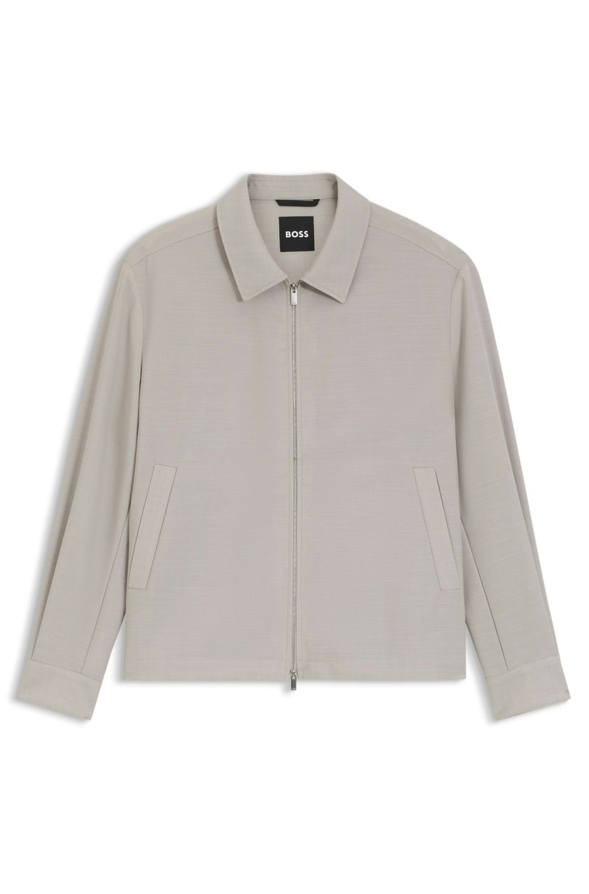 Bunda volného střihu na zip se vzorované panenské vlny - Light Beige