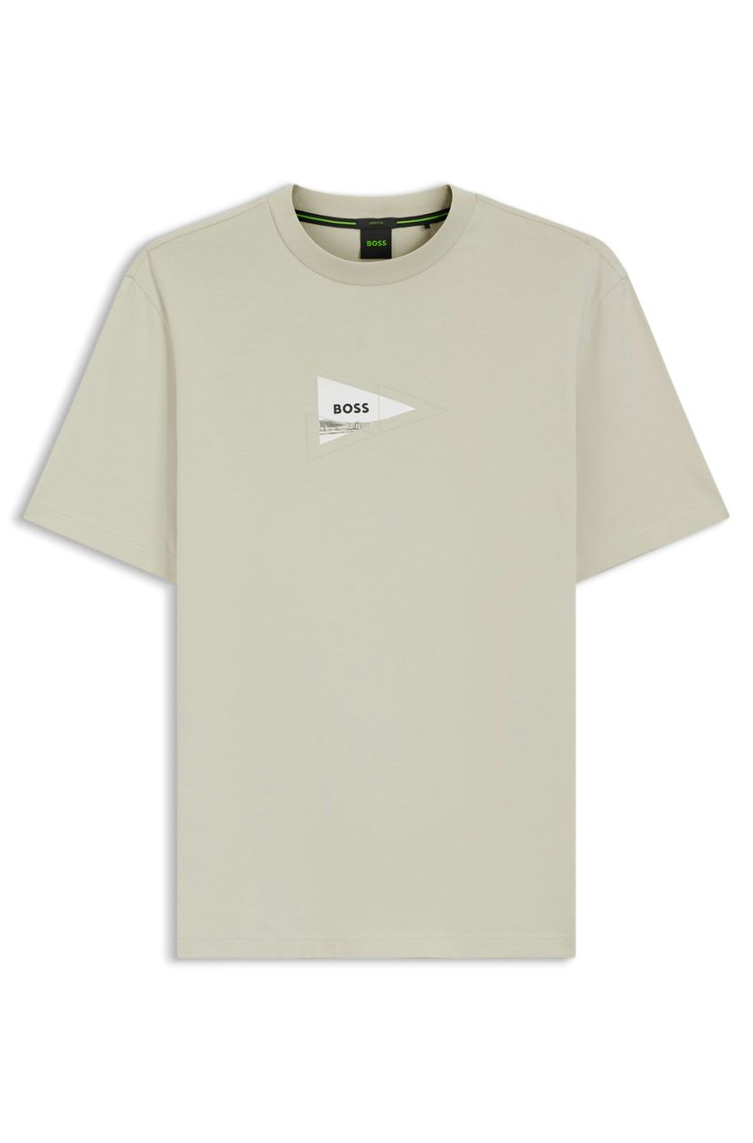 Tričko regular střihu s fototiskem ze strečové  bavlny - Light Beige