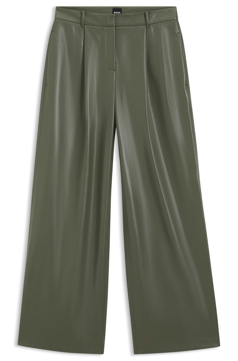 Široké kalhoty z umělé kůže - Dark Green
