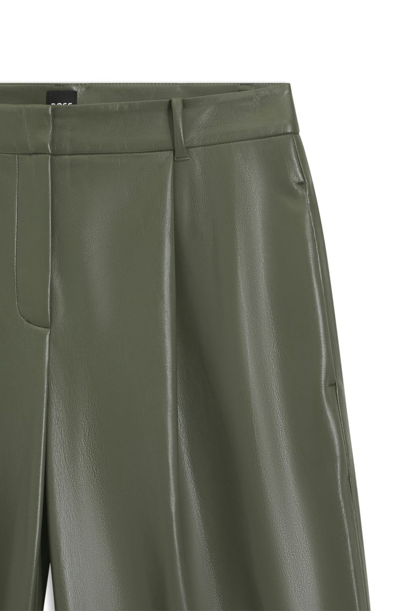 Široké kalhoty z umělé kůže - Dark Green - galerie #1