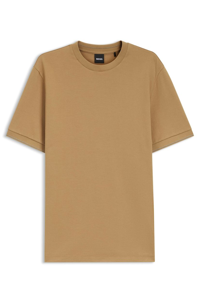 Tričko ze strukturované bavlny s pruhy na manžetách - Medium Beige
