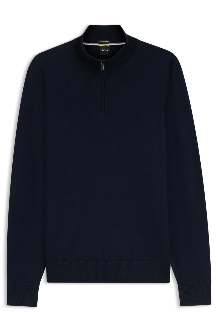 Sveter z merino vlny so zipsom na krku - Dark Blue