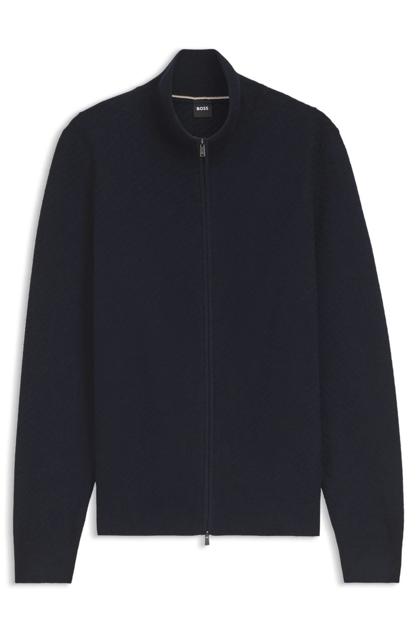 Bavlněný kardigan s diagonální strukturou - Dark Blue