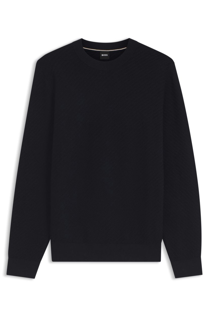 Svetr regular střihu z diagonálně strukturované bavlny - Dark Blue