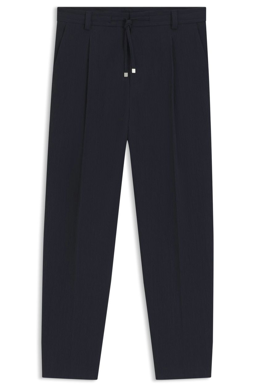 Kalhoty moderního střihu z funkčního strečového seersuckeru - Dark Blue