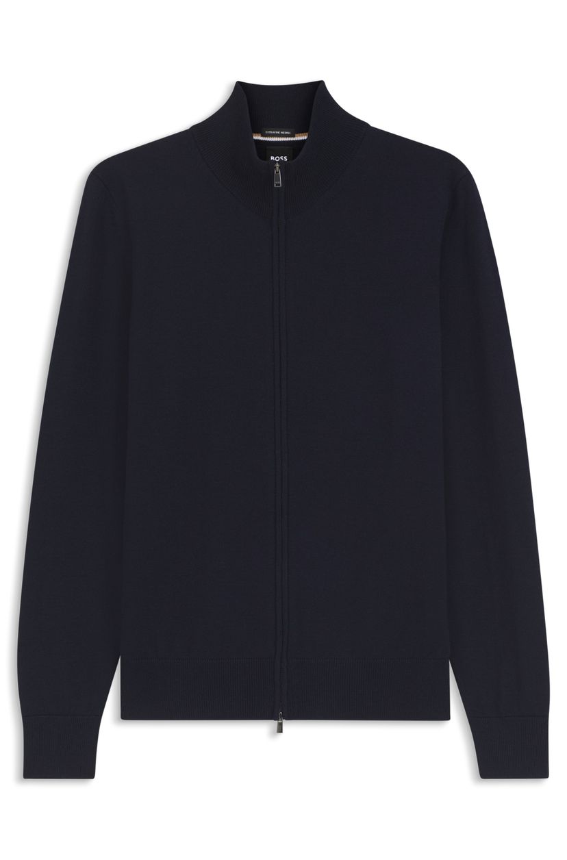 Sveter na zips z merino vlny - Dark Blue