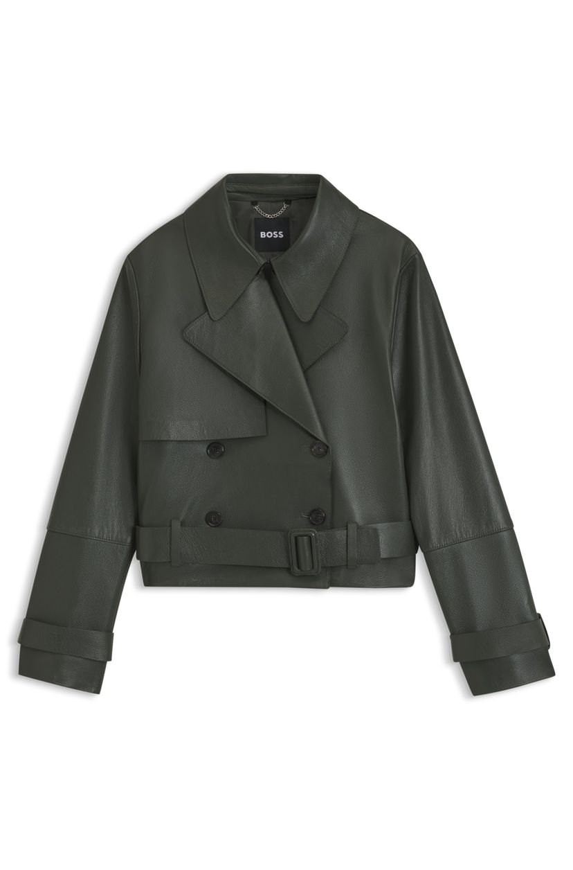 Kožená bunda s příkopovým stylem - Dark Green