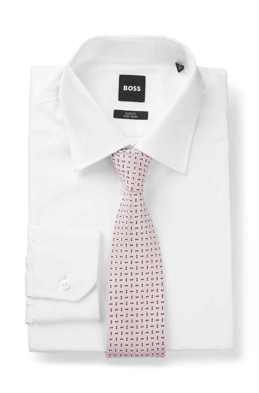 Kravata z hedvábné směsi s mikrovzorem - Medium Pink - galerie #1