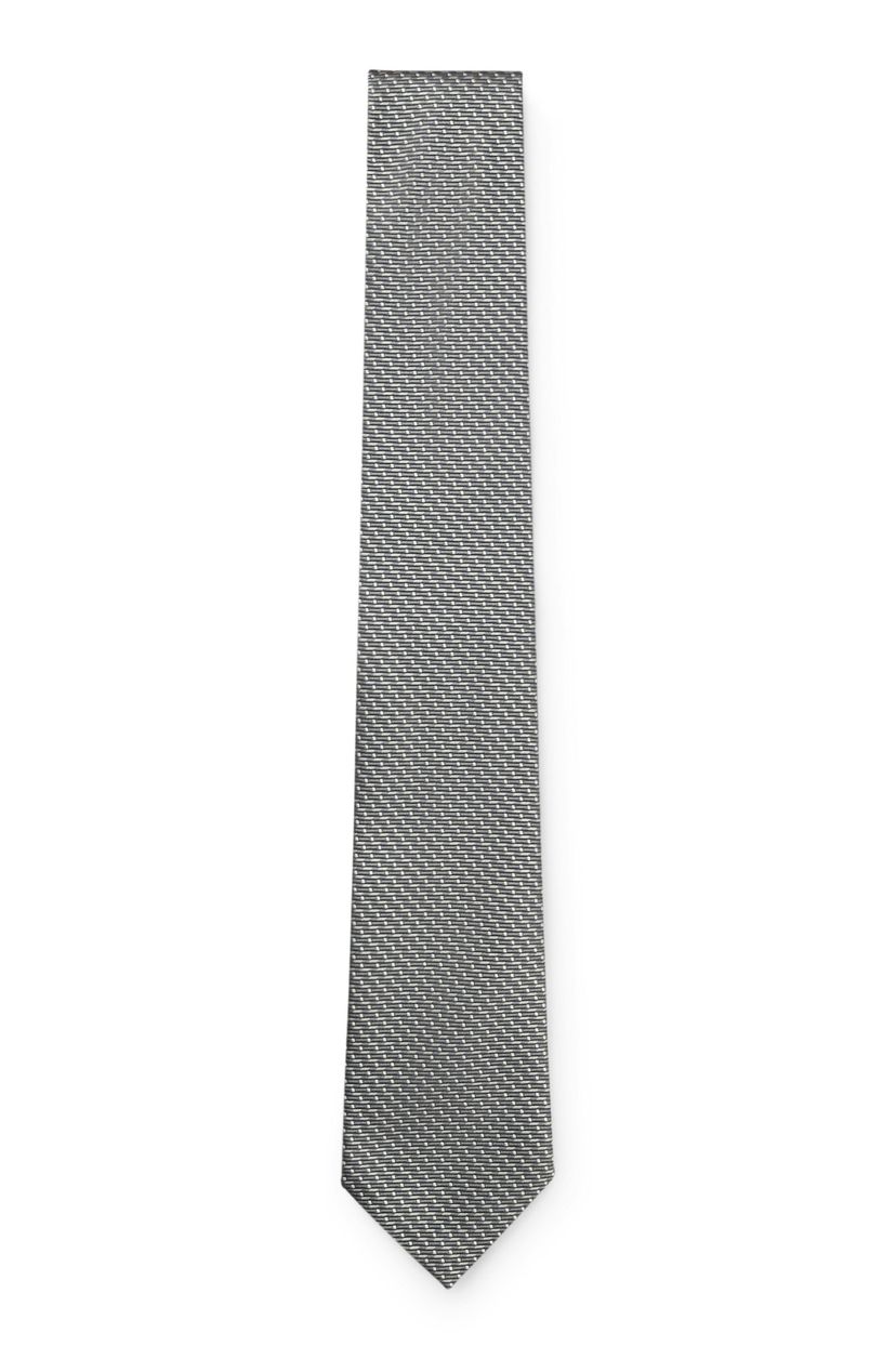 Hedvábná kravata BOSS ONE s žakárovým vzorem - Open Grey