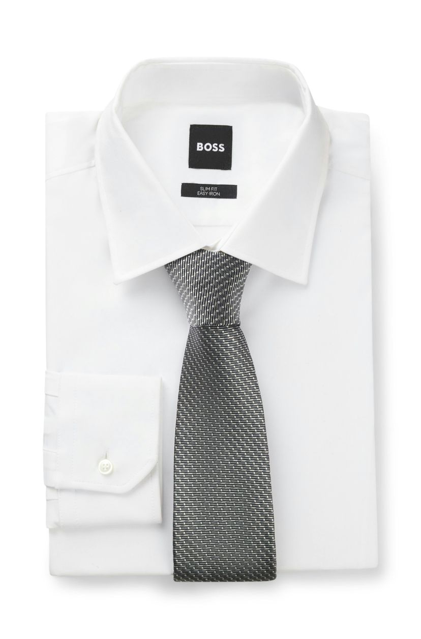 Hedvábná kravata BOSS ONE s žakárovým vzorem - Open Grey - galerie #1