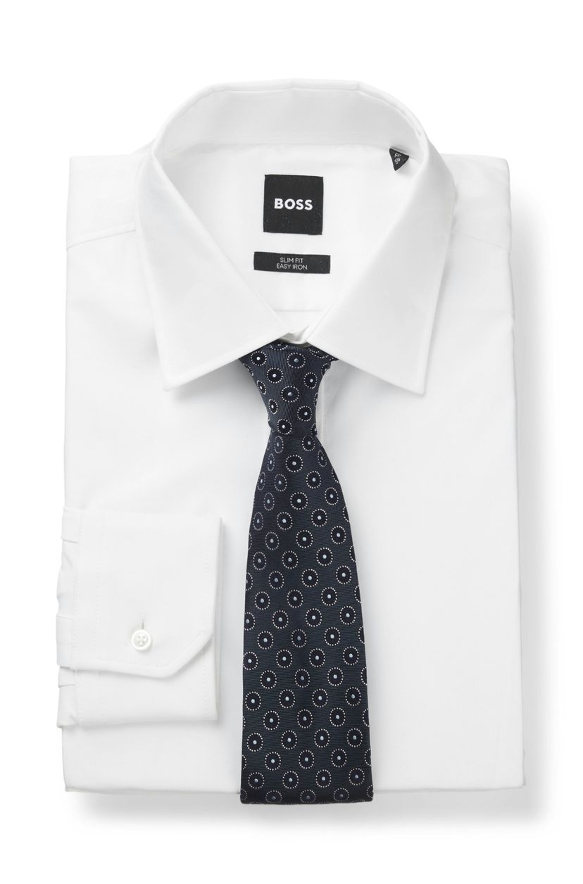 Hedvábná kravata BOSS ONE s žakárovým vzorem - Dark Blue - galerie #1